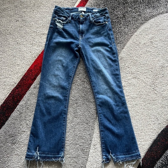 Frame Denim Le Crop Mini Boot Frayed Leg Jeans - Picture 1 of 5